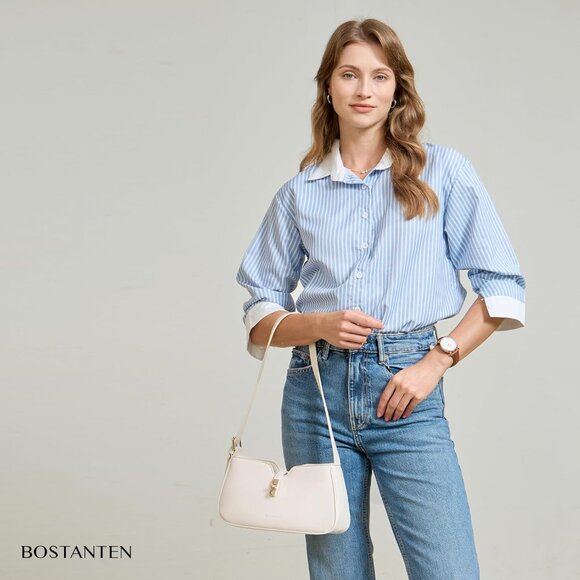 Women Off-white Vegan Leather Small Shoulder Bag Casual Hobo Purse - Picture 2 of 6